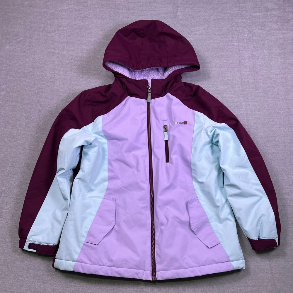 Swiss Tech Hooded Fleece Lined Colorblock Puffer Jacket‎ Kids L 10-12 Purple